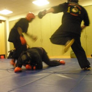 Another friendly 2 on 1 sparring match (Kajukenbo-style) at Prof. Bishop's Kajukenbo Academy.