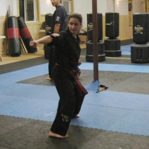 Testing for my red belt black stripe, doing forms. June 2004