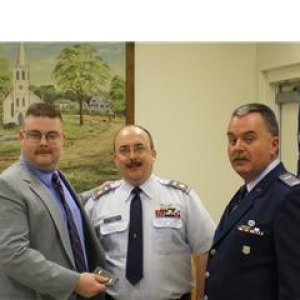 Me( far left), MAJ Tom Lyons and 1LT Dan Parsons at my Jan 2008 Civil Air Patrol promotion to 2LT