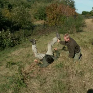 Training outdoors Sat 10 11 08 working on uneven rough ground covered with hidden obstacles and dangers and lessons