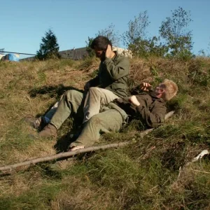 Training outdoors Sat 10 11 08 working on uneven rough ground covered with hidden obstacles and dangers and lessons.