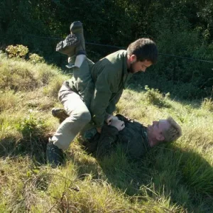 Training outdoors Sat 10 11 08 working on uneven rough ground covered with hidden obstacles and dangers and lessons.