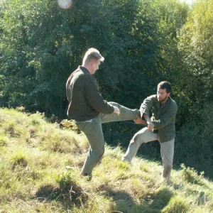 Training outdoors Sat 10 11 08 working on uneven rough ground covered with hidden obstacles and dangers and lessons.