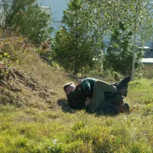 Training outdoors Sat 10 11 08 working on uneven rough ground covered with hidden obstacles and dangers and lessons.