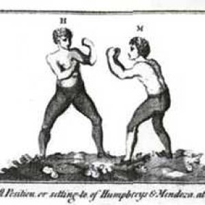 Mendoza vs. Humphries - demonstrates Broughton era style stances - from Mendoza's "Lessons" on boxing.  Courtesy of the Linacre School of Defense