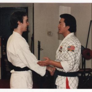 Me receiving my 1st dan black belt from Master Yun Kil Kim in 1985. It seems like yesterday.