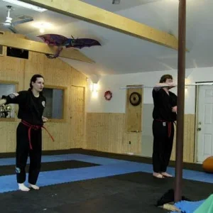 Doing my bo staff form as part of my black belt test, December 2004