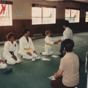 Aug 1985 Receiving our Yellow Belt