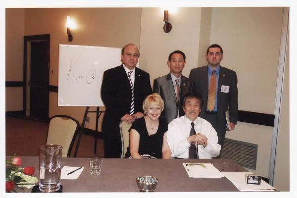 Front row (l-r) Mrs. Hwang, and GM Jack Hwang. Back row (l-r) GM Sergio Chavez, GM James Lee, myself.