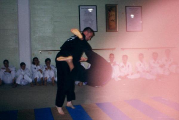 Hapkido throw during demonstration in Austin, Texas betwee, 1998 and 2000. This dojang was located on South Congress Road near the Zen Restaurant and 