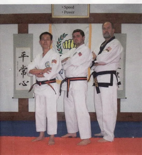 Kwan Jang Nim James Lee, Tang Soo Do Y.M.C.A. President and Successor to GM Oh Sae Joon; Michael Sabia Jr., 4th Dan Instructor; Dennis Olmstead, 4th D