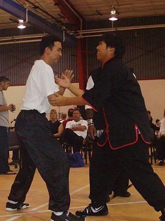 Me attempting push hands at the Houston Tournament.