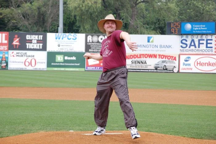 Me throwing a ceremonial first pitch at The New Britain Rock cats game June 2010!