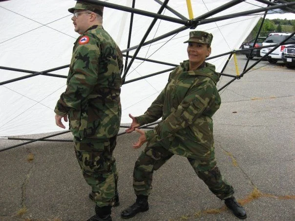 Pvt. Moynihan and Sgt. Alejandro goofing around unbeknownst to Pvt. Moynihan (The Sergeant Major had told her to "Stop grabassing and get going") (Cam