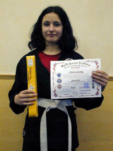 The first rank I ever received in martial arts, my yellow belt, June 2001.