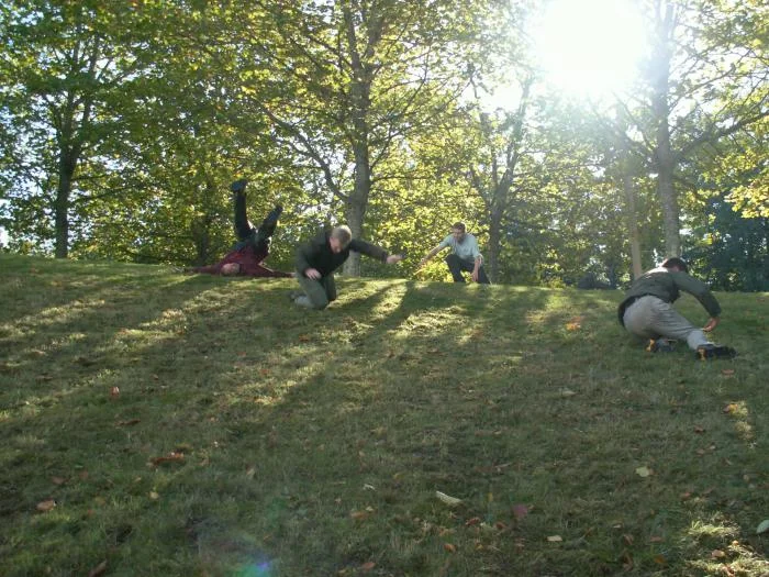 training outdoors Sat 10 11 08 working on the side/crest of a hill