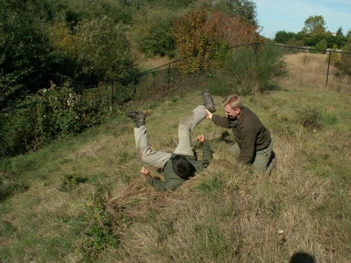 Training outdoors Sat 10 11 08 working on uneven rough ground covered with hidden obstacles and dangers and lessons