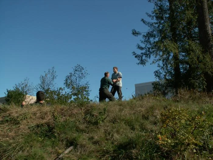 Training outdoors Sat 10 11 08 working on uneven rough ground covered with hidden obstacles and dangers and lessons.