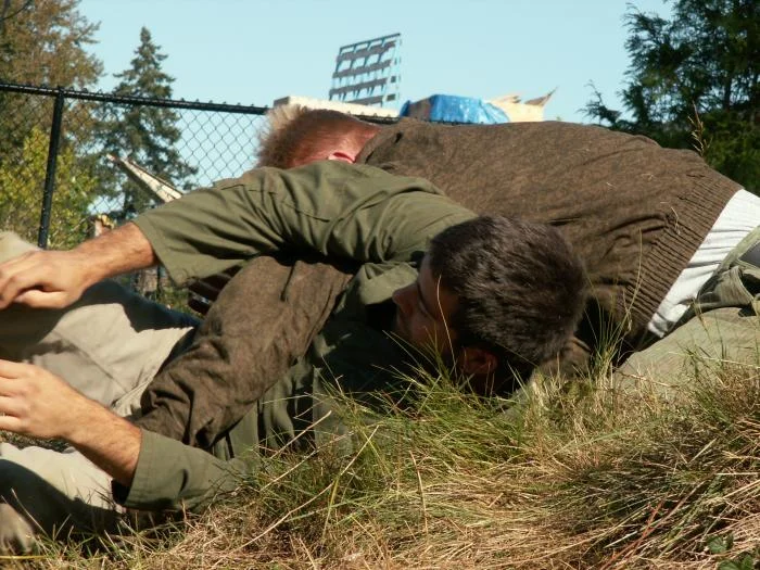 Training outdoors Sat 10 11 08 working on uneven rough ground covered with hidden obstacles and dangers and lessons.