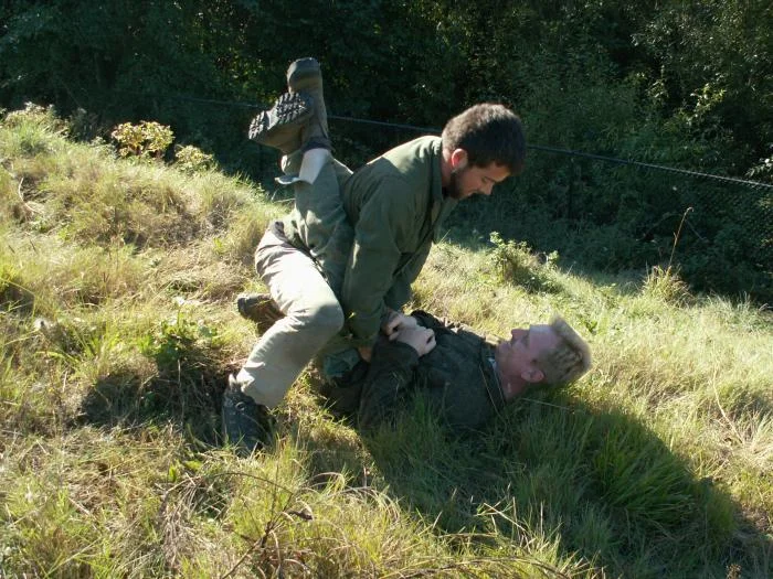 Training outdoors Sat 10 11 08 working on uneven rough ground covered with hidden obstacles and dangers and lessons.