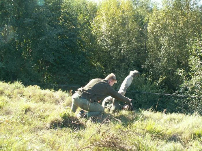 Training outdoors Sat 10 11 08 working on uneven rough ground covered with hidden obstacles and dangers and lessons.