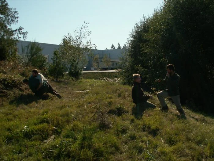 Training outdoors Sat 10 11 08 working on uneven rough ground covered with hidden obstacles and dangers and lessons.