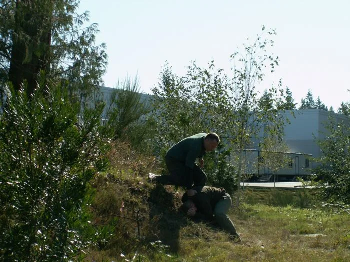 Training outdoors Sat 10 11 08 working on uneven rough ground covered with hidden obstacles and dangers and lessons.