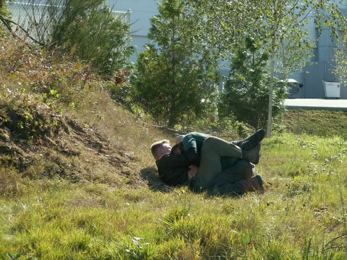 Training outdoors Sat 10 11 08 working on uneven rough ground covered with hidden obstacles and dangers and lessons.